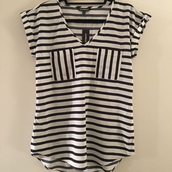 Express Tops - Black White Stripe Blouse Size S/P